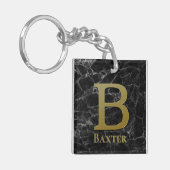 Monogram letter B op zwarte marmer Sleutelhanger (Voorkant Links)