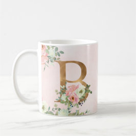 Monogram Letter B Waterverf Floral Coffee Mok