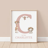 Monogram Letter C Boho Safari Animal Nursery Wall Poster