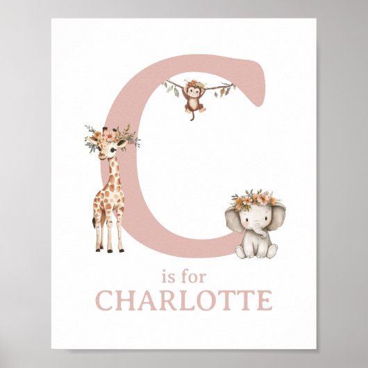 Monogram Letter C Boho Safari Animal Nursery Wall Poster (Voorkant)