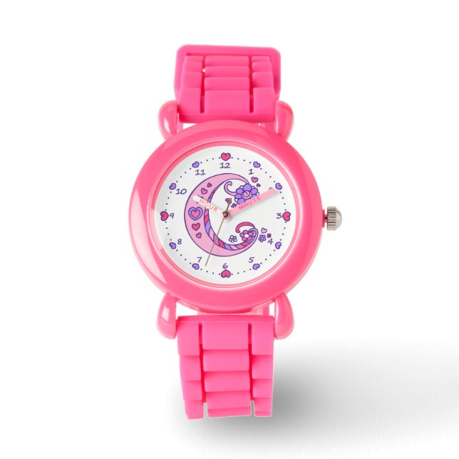 Monogram letter C doodle hart meisjes horloge (Voorkant)