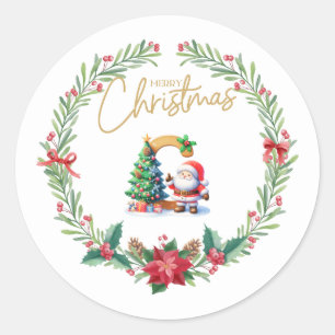 Monogram letter C, Kerstkrans w / Sinterklaas Ronde Sticker