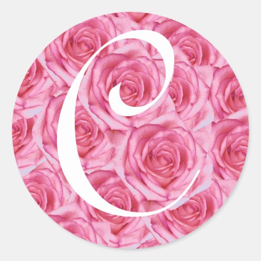 Monogram letter C roze rozen Sticker (Voorkant)