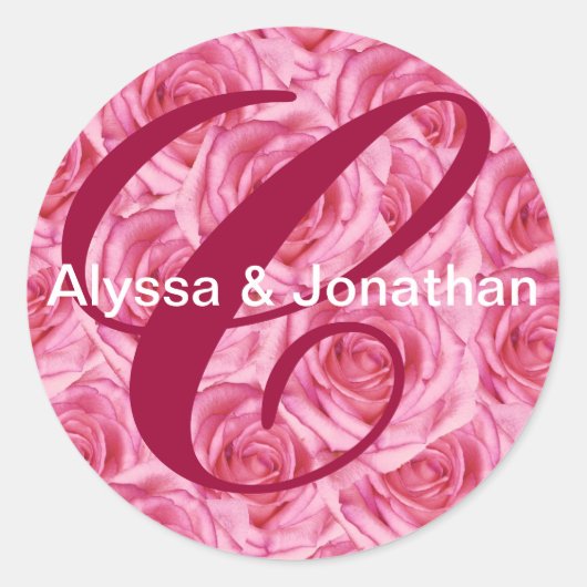 Monogram letter C roze rozen Sticker (Voorkant)