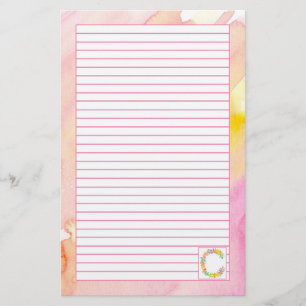 Monogram Letter C Roze Waterverf Bloemen gevoerd Briefpapier