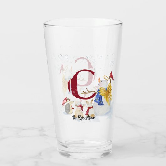 Monogram Letter C Snowy Kerstmis Angel Snowman Glas (Achterkant)