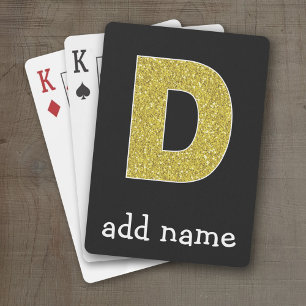 Monogram Letter D - Black en Faux Gold Glitter Pokerkaarten