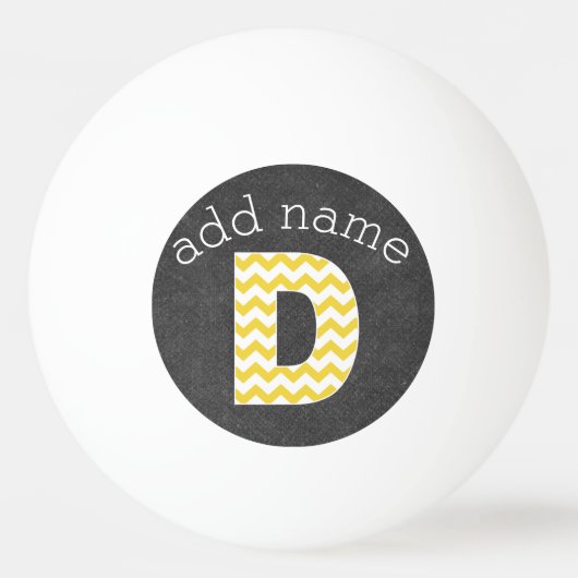 Monogram Letter D - Chalkboard en Gele Chevrons Pingpongballen (Voorkant)