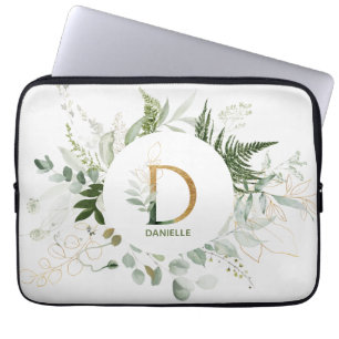 Monogram Letter D Fern & Succulent Laptop Hoeve Sleeve