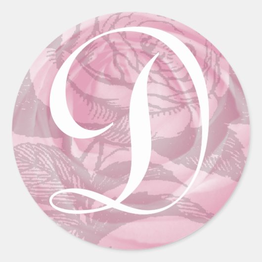 Monogram Letter D Pink Roses Sticker (Voorkant)