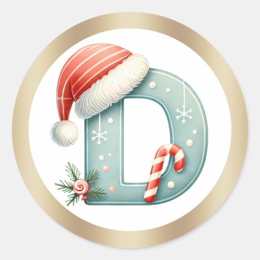 Monogram letter D, Santa hat Christmas  Sticker (Devant)