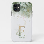 Monogram Letter E Greenery Hoesje-Mate iPhone Case (Achterkant)