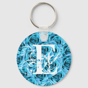 Monogram Letter E Ice Blue Rozen Sleutelhanger