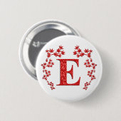 Monogram Letter E Red Leaves Ronde Button 5,7 Cm (Voorkant /achterkant)