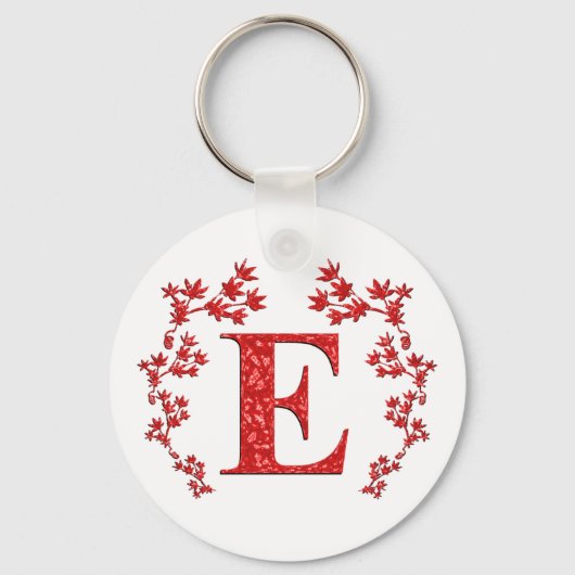 Monogram Letter E Red Leaves Sleutelhanger (Voorkant)