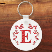Monogram Letter E Red Leaves Sleutelhanger (Voorkant)