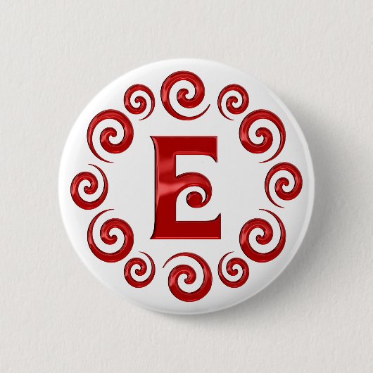 Monogram Letter E Rood Ronde Button 5,7 Cm (Voorkant)