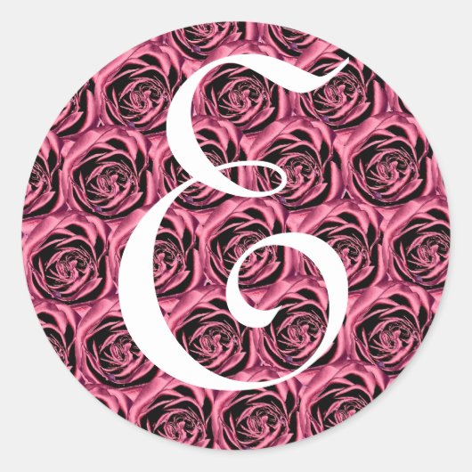 Monogram letter E roze rozen Sticker (Voorkant)