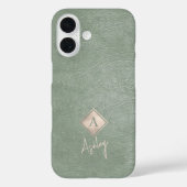 Monogram letter en script naam sage leer Case-Mate iPhone case (Achterkant)