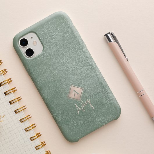 Monogram letter en script naam sage leer Case-Mate iPhone case