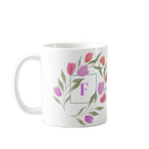 Monogram Letter F Paarse & Wit met bloemen