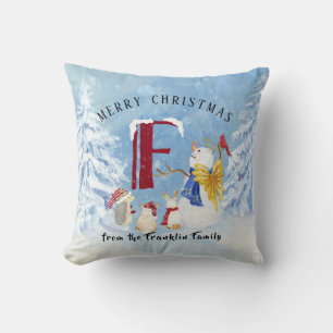 Monogram Letter F Schattig Angel Snowman Forest Kussen