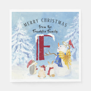 Monogram Letter F Schattig Angel Snowman Forest Servet