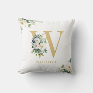 Monogram Letter Floral Initiaal Naam Kussen