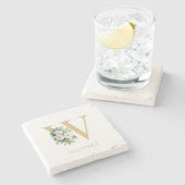 Monogram Letter Floral Initiaal Naam Stenen Onderzetter (Zijkant)