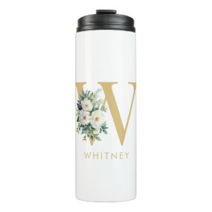 Monogram Letter Floral Initiaal Naam Thermosbeker
