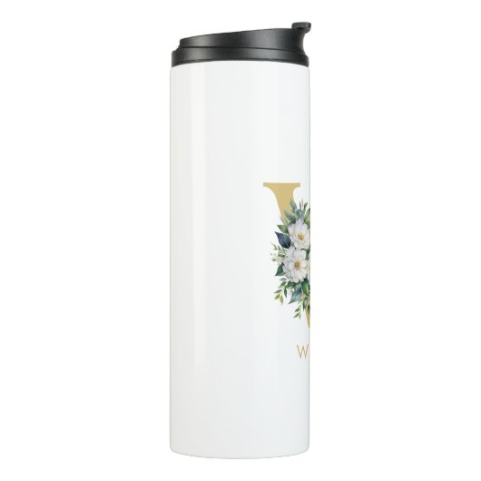 Monogram Letter Floral Initiaal Naam Thermosbeker (Gedraaid links)