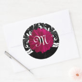 Monogram Letter Fuchsia, Black/White Gerbera Daisy Ronde Sticker (Envelop)