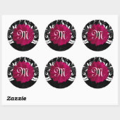 Monogram Letter Fuchsia, Black/White Gerbera Daisy Ronde Sticker (Vel)