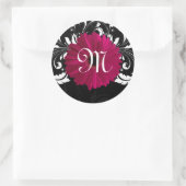 Monogram Letter Fuchsia, Black/White Gerbera Daisy Ronde Sticker (Tas)