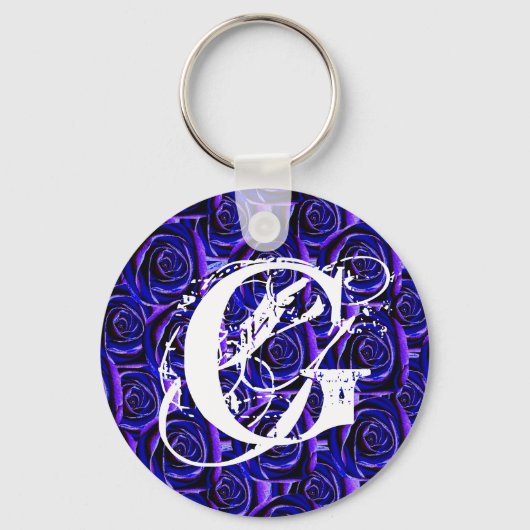 Monogram Letter G Blue Rozen Sleutelhanger (Voorkant)