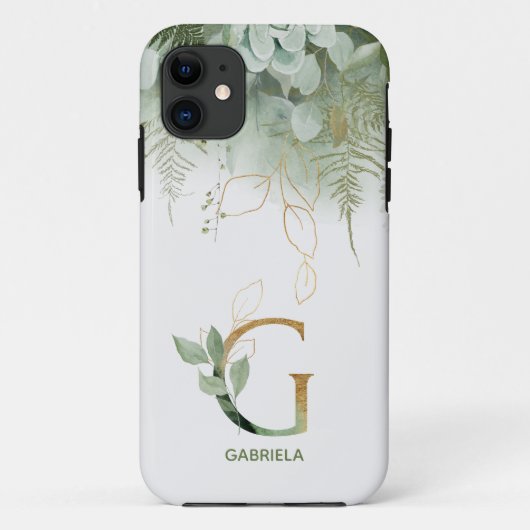 Monogram Letter G Greenery Hoesje-Mate iPhone Case (Achterkant)