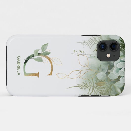 Monogram Letter G Greenery Hoesje-Mate iPhone Case (Achterkant (horizontaal))
