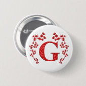 Monogram Letter G Red Leaves Ronde Button 5,7 Cm (Voorkant /achterkant)