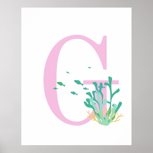 Monogram Letter G Roze Teal Koraal Vis Poster (Voorkant)