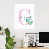 Monogram Letter G Roze Teal Koraal Vis Poster (Thuiskantoor)