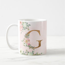 Monogram Letter G Waterverf Floral Coffee Mok