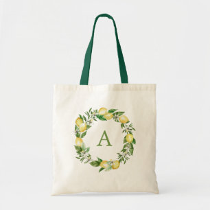 Monogram Letter Green Yellow Citrus CitrusLady Gir Tote Bag