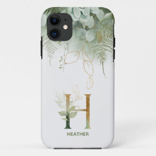 Monogram Letter H Greenery Hoesje-Mate iPhone Case