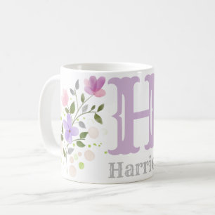 Monogram Letter H & Naam met Bloemen Koffiemok