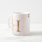Monogram Letter H Waterverf Floral Coffee Mok (Voorkant links)