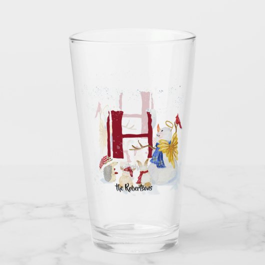 Monogram Letter H Winter Trees Kerstmis Snowman Glas (Achterkant)