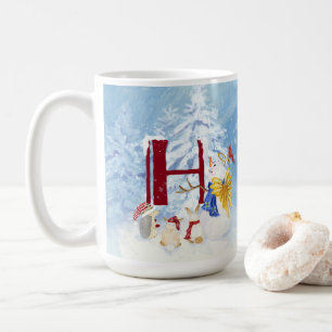 Monogram Letter H Winter Trees Kerstmis Snowman Koffiemok