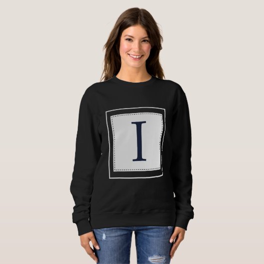 Monogram Letter I Alphabet I Initial Navy Blue Trui (Voorkant volledig)