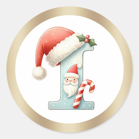 Monogram letter I, Santa hat Kerst sticker (Voorkant)