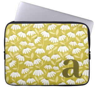 Monogram Letter Initiaal Donker Gouden Bloemmotief Laptop Sleeve
